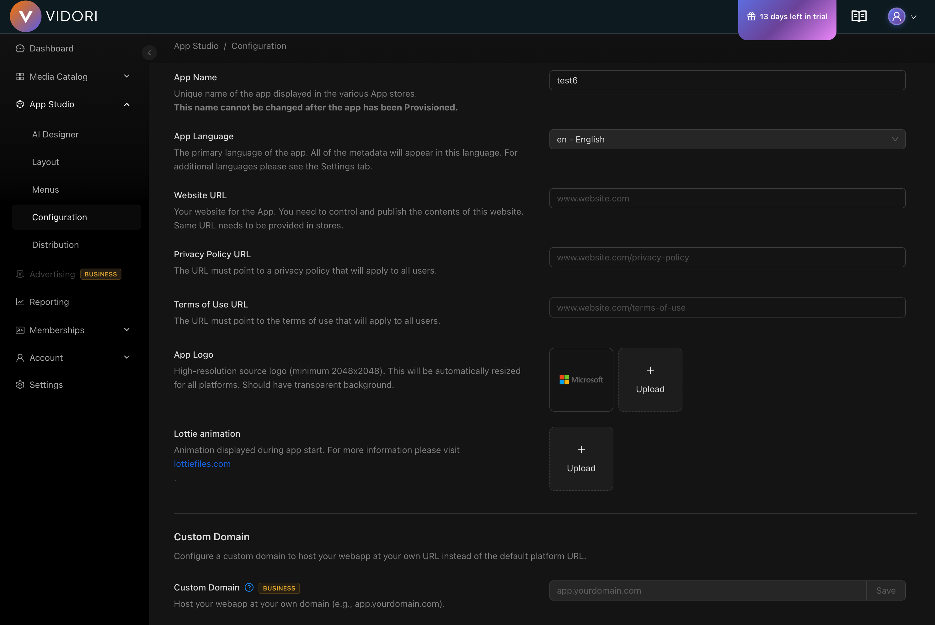 App Studio Configuration